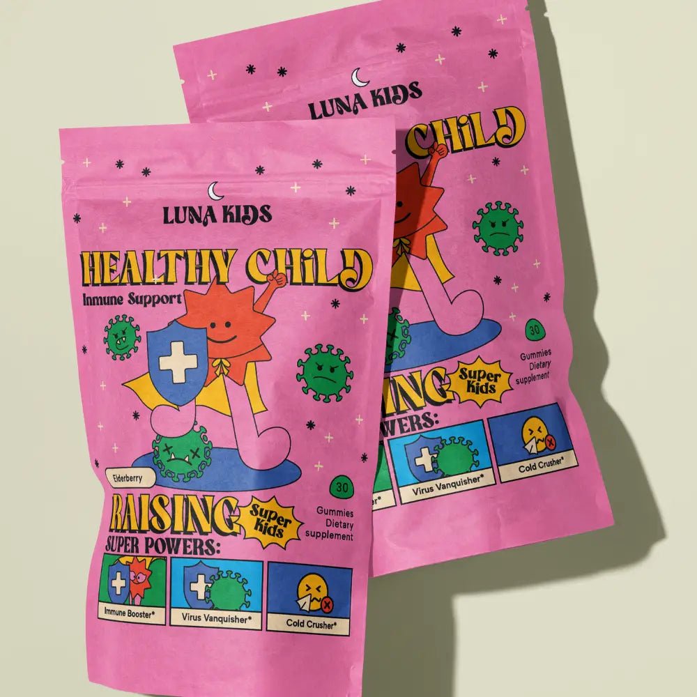 Two packs of Subluna Healthy Child Gummies for kids, offering natural immune support. Available in Australia exclusively from Born Primal.