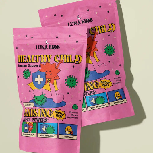 Two packs of Subluna Healthy Child Gummies for kids, offering natural immune support. Available in Australia exclusively from Born Primal.