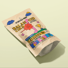 Angled pouch of Subluna Balanced Child gummies showing front design for kids gut health and detox support in Australia.