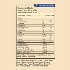 Nutrition and supplement facts for Subluna Balanced Child gummies kids gut health and detox support in Australia.