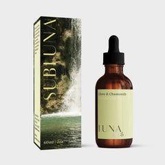 Image of Subluna Clove & Chamomile Teething & Colic Drops bottle and box, available at Born Primal for natural infant relief in Australia