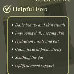 Graphic showing Subluna Cool Girl Matcha supports skin, mood, productivity, and hydration, from Born Primal in Australia