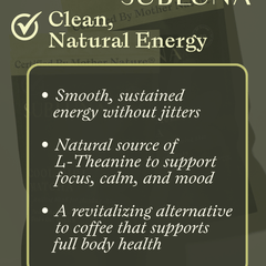 Cool Girl Matcha graphic showing benefits for clean energy and mood support from L-theanine and low caffeine, available from Born Primal Australia